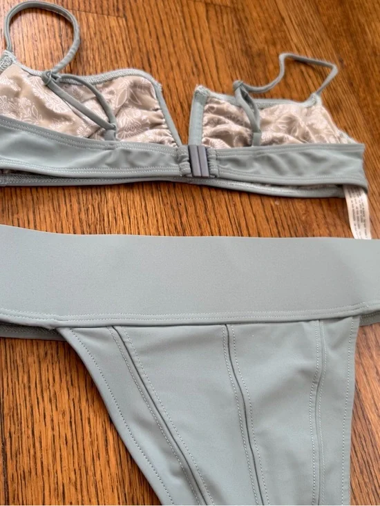 Free People V-Neck Top & Dylan High Waist Bottom in Slate Blue Bikini Swim Set - Picture 7 of 8
